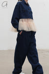 RENAISSANCE Denim patchwork tulle top RNS-KIRI-DLCF Indigo/dusty pink